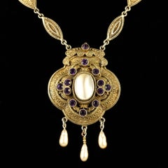 Antique Victorian Paste Stone Blister Pearl Gold Necklace, circa 1900