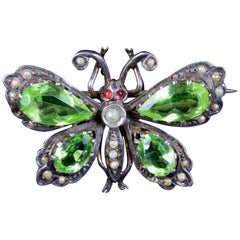 Antique Victorian Paste Stone Butterfly Brooch Silver, circa 1880