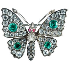 Antique Victorian Paste Stone Butterfly Silver circa 1880 Brooch