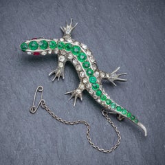 Antique Victorian Paste Stone Lizard Brooch Silver, circa 1880