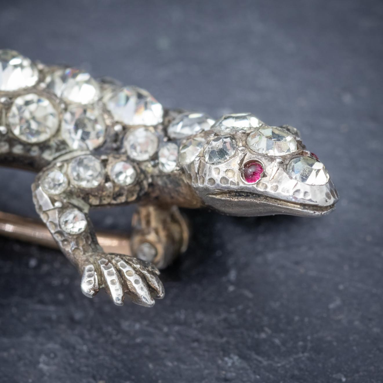 Antique Victorian Paste Stone Lizard Brooch Silver, circa 1900 2