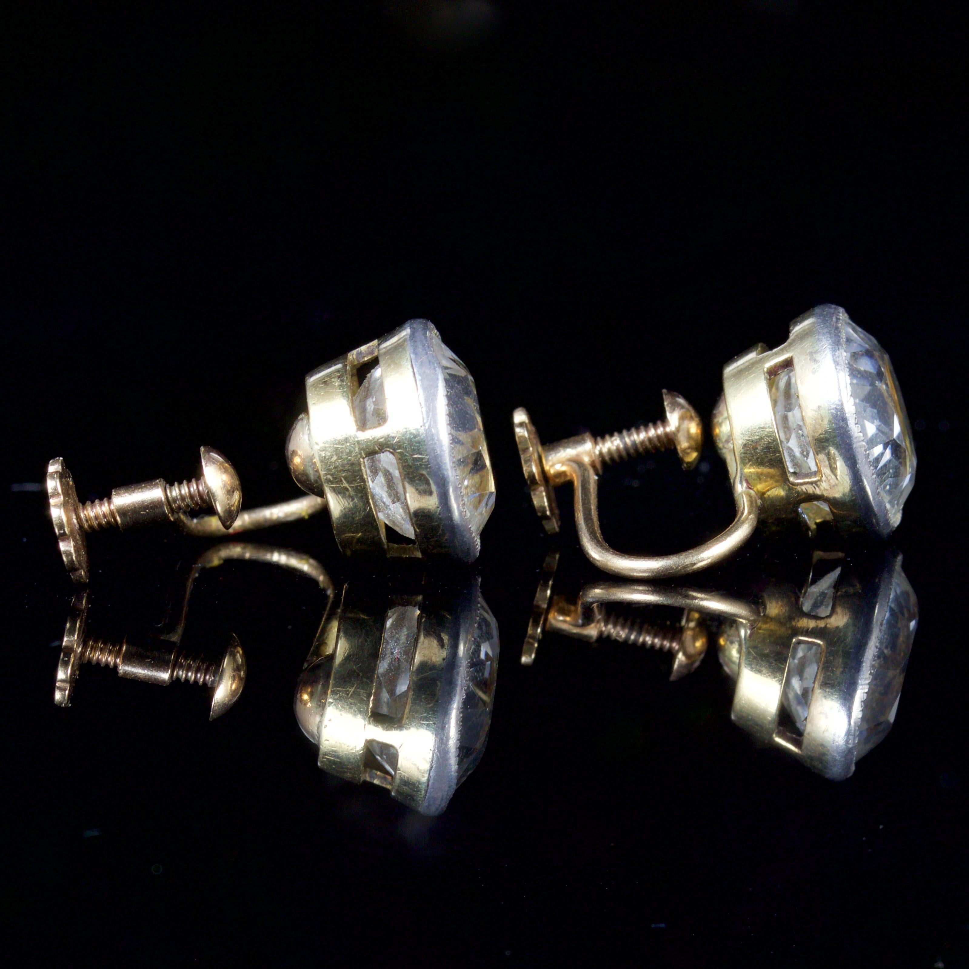 Antique Victorian Paste Stone Screw Earrings Silver 18 Carat, circa 1860 For Sale 1