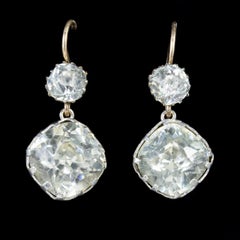 Antique Victorian Paste Stone Silver Gold circa 1900 Drop Earrings