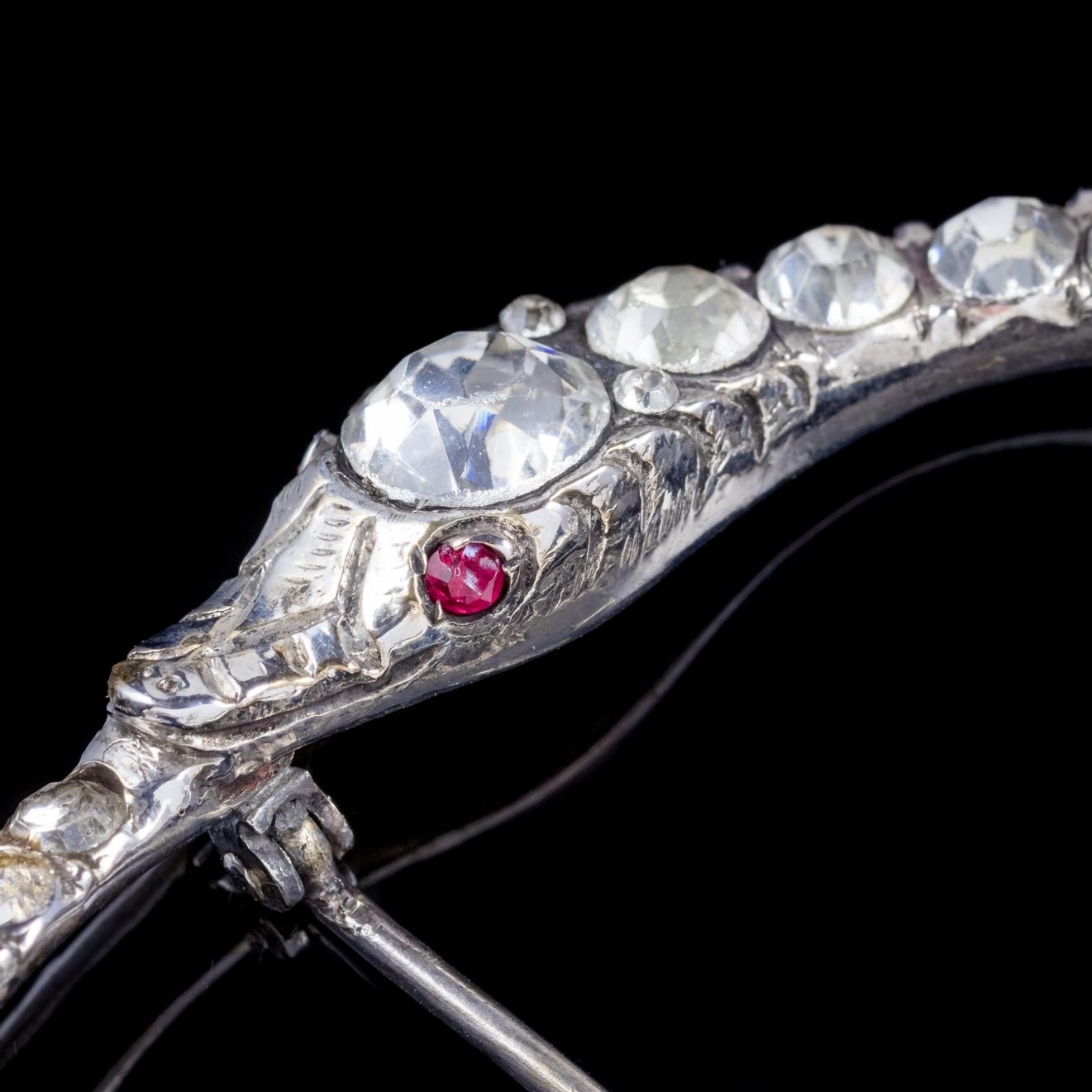 Antique Victorian Paste Stone Snake Brooch Silver, circa 1900 In Good Condition For Sale In Lancaster, Lancashire