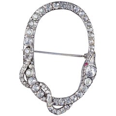 Antique Victorian Paste Stone Snake Brooch Silver, circa 1900