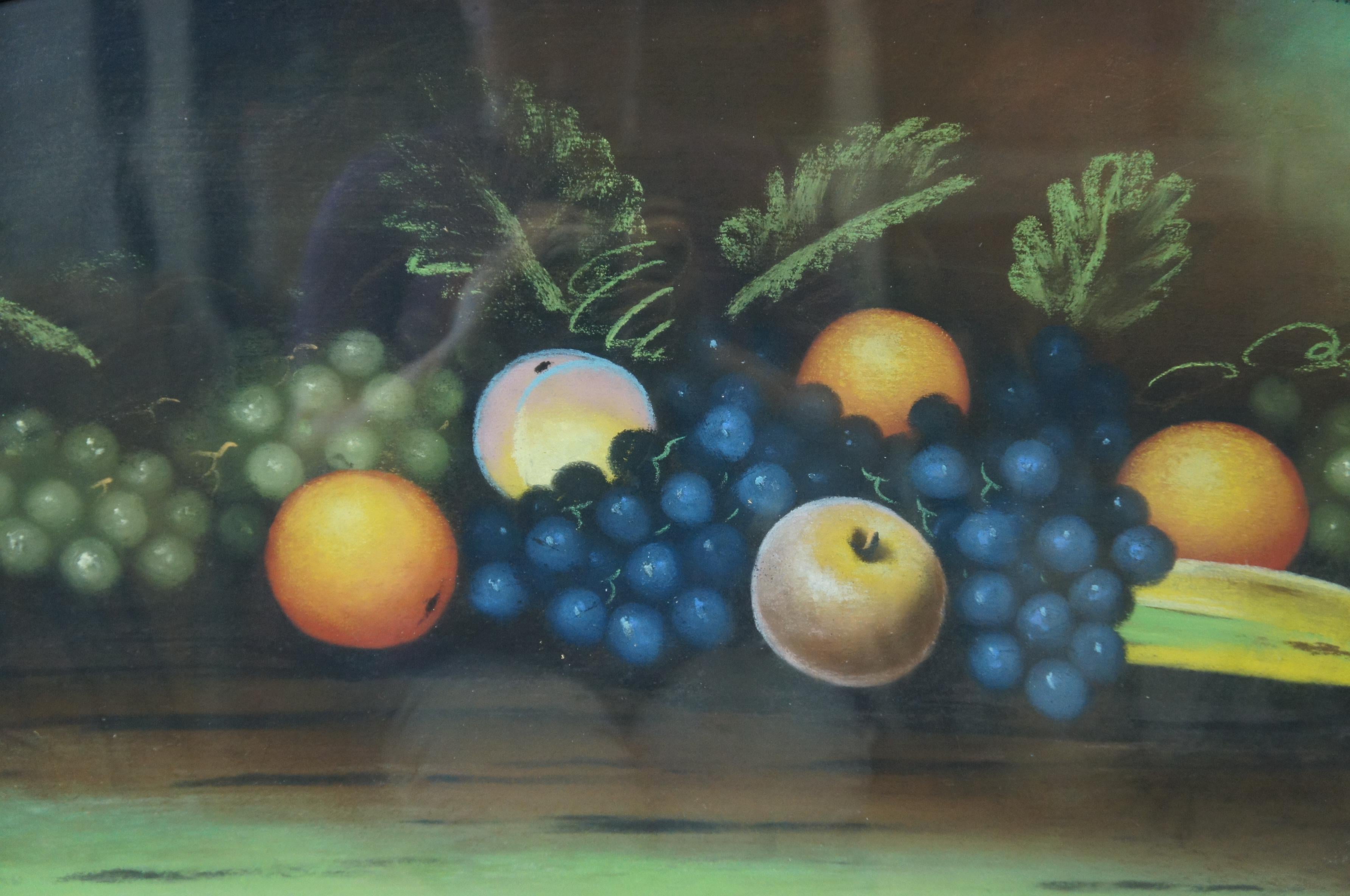 Antikes viktorianisches Pastellgemälde Stillleben Obst, oval, gerahmter Realismus im Zustand „Gut“ im Angebot in Dayton, OH