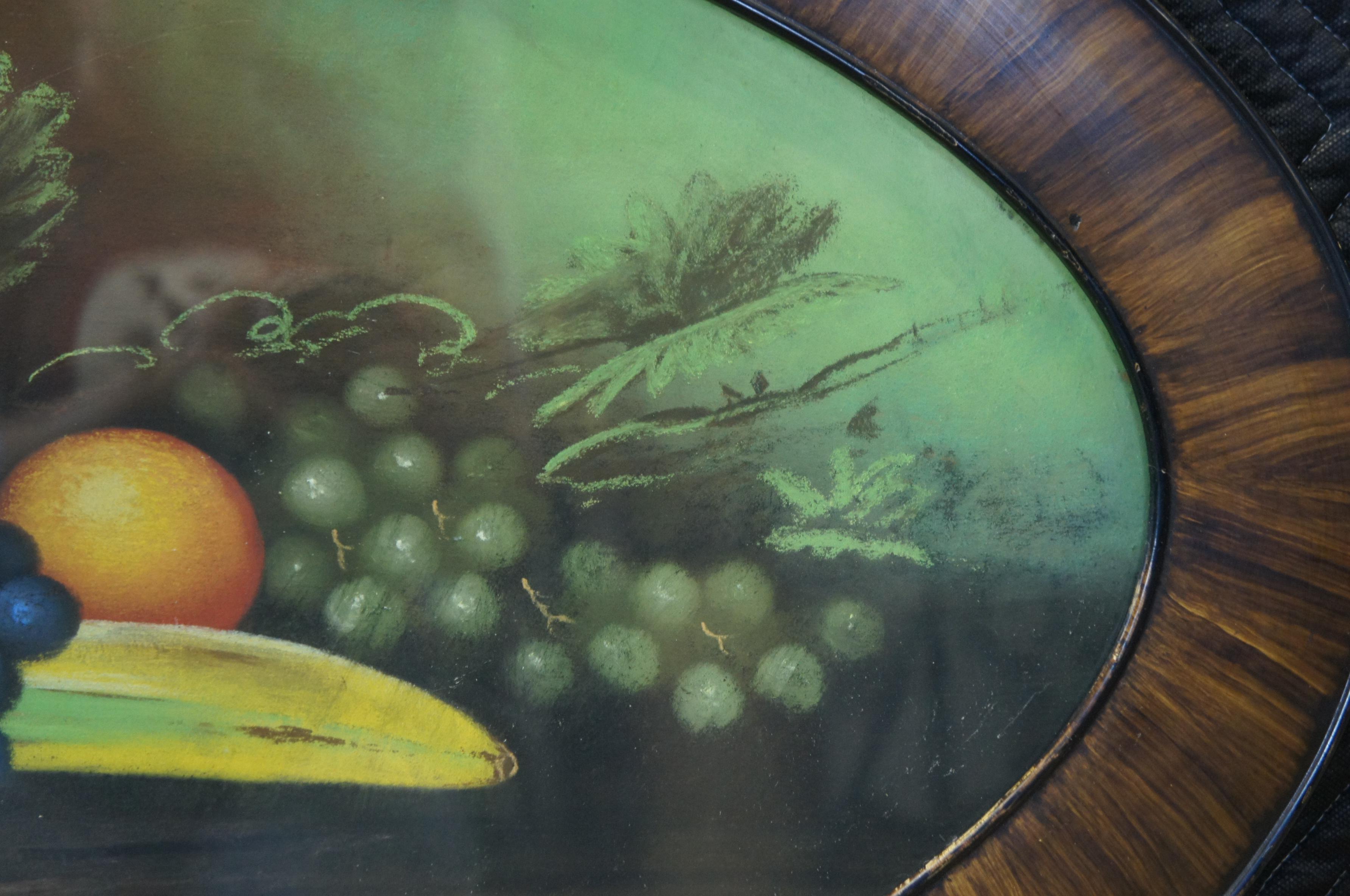 Painted Antique Victorian Pastel Painting Still Life Fruit Oval Framed Realism For Sale
