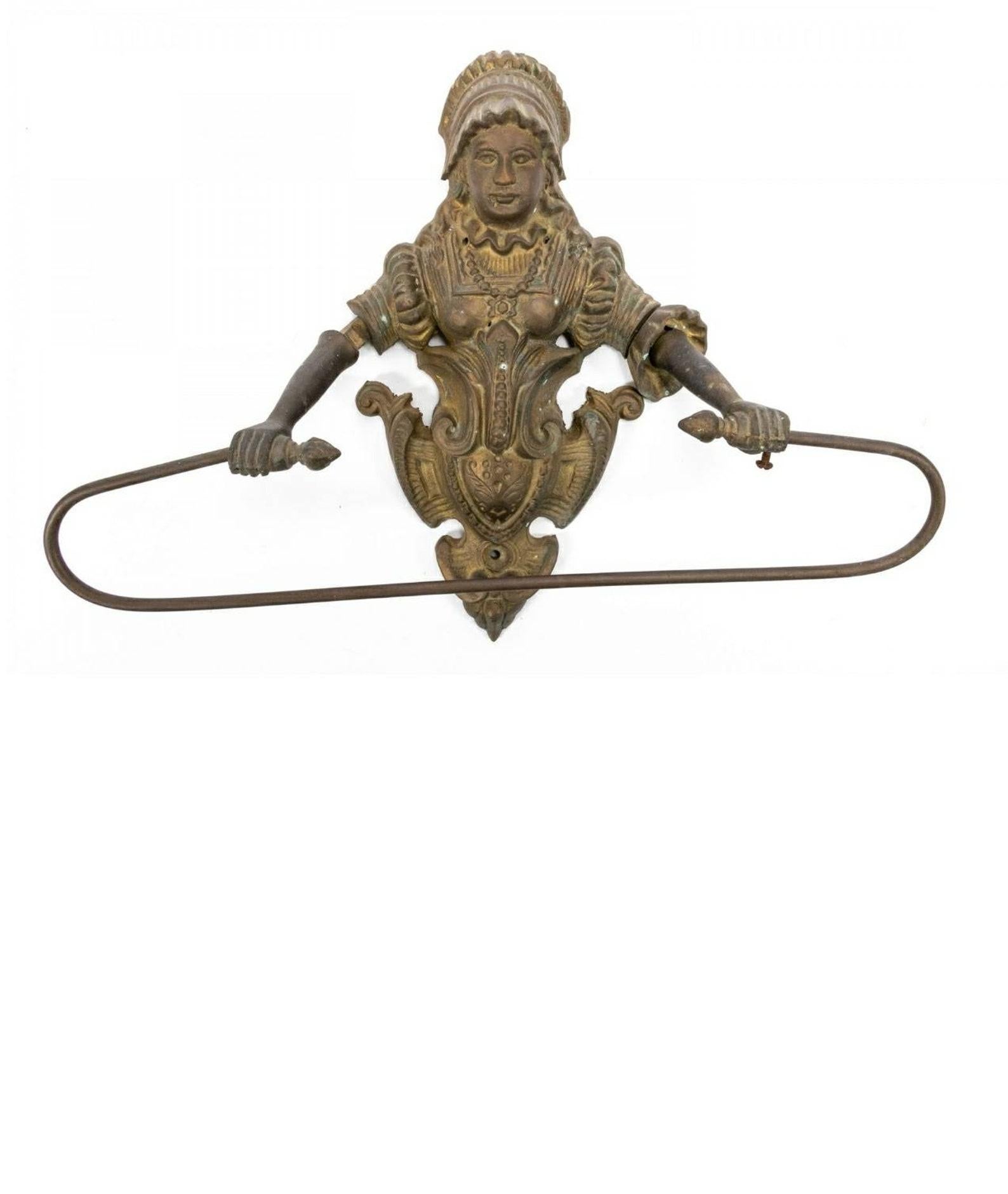 Antique Victorian Patinated Brass Towel Holder 4