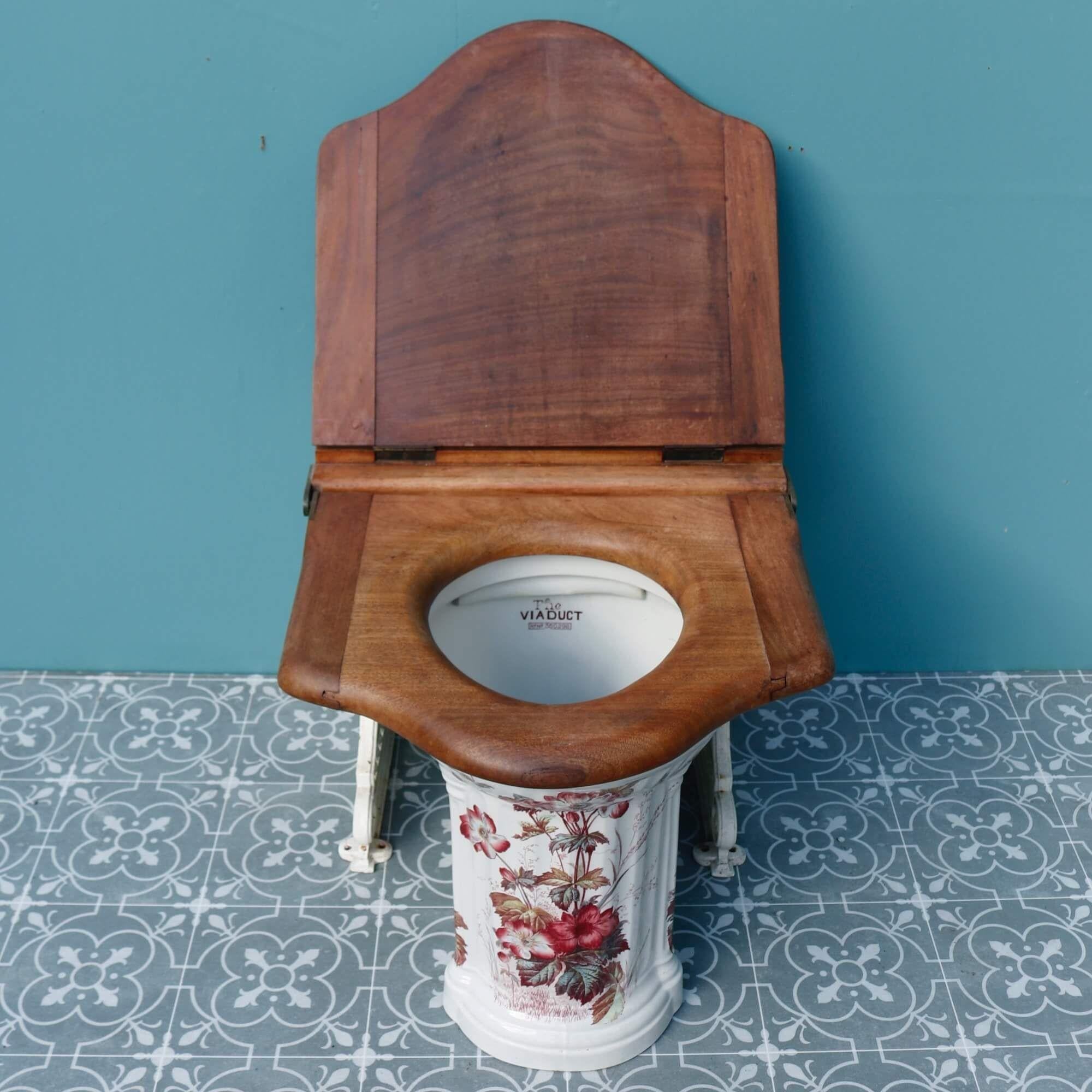 English Antique Victorian Patterned ‘Viaduct’ Toilet with Seat