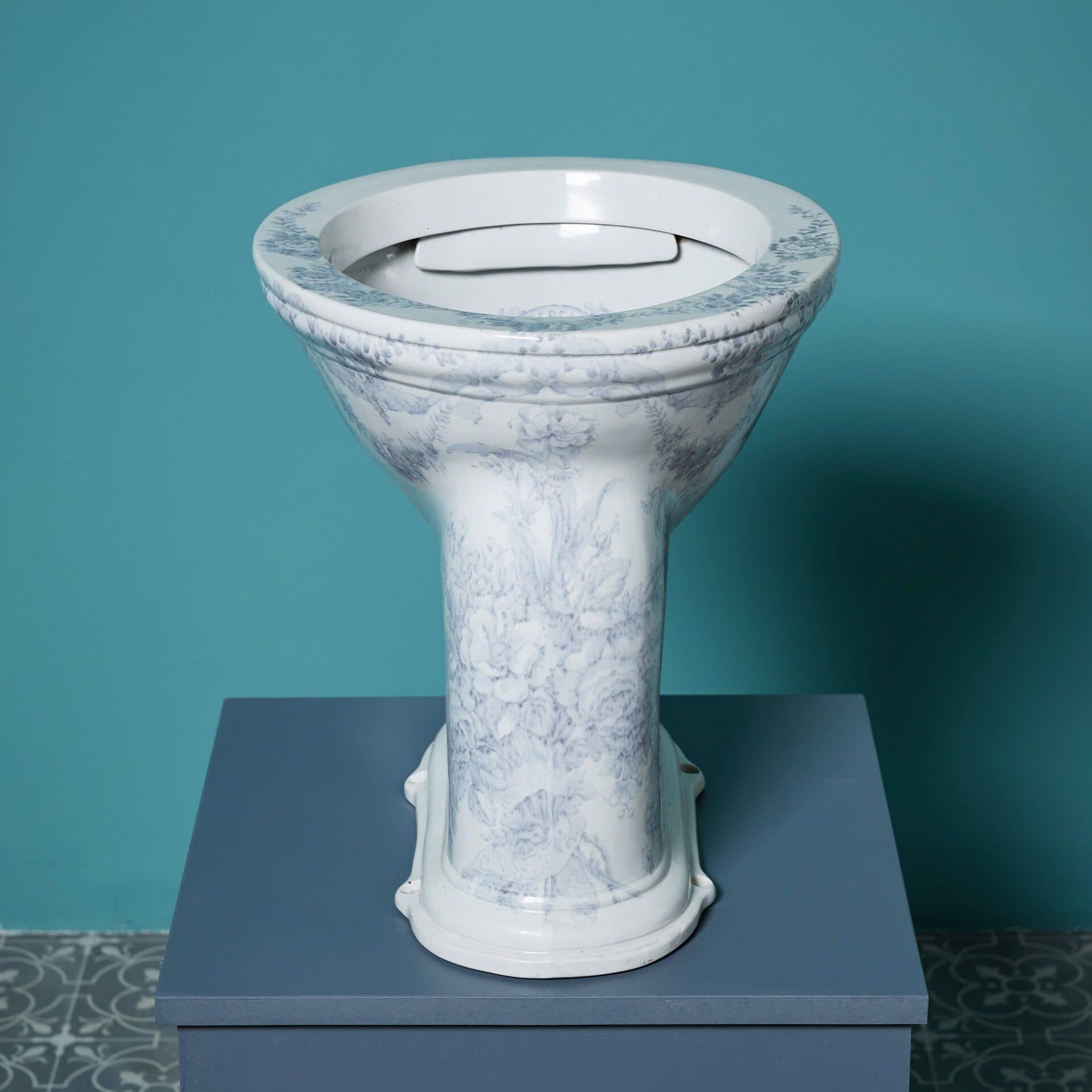English Antique Victorian Patterned Waterfall Toilet with P Trap For Sale