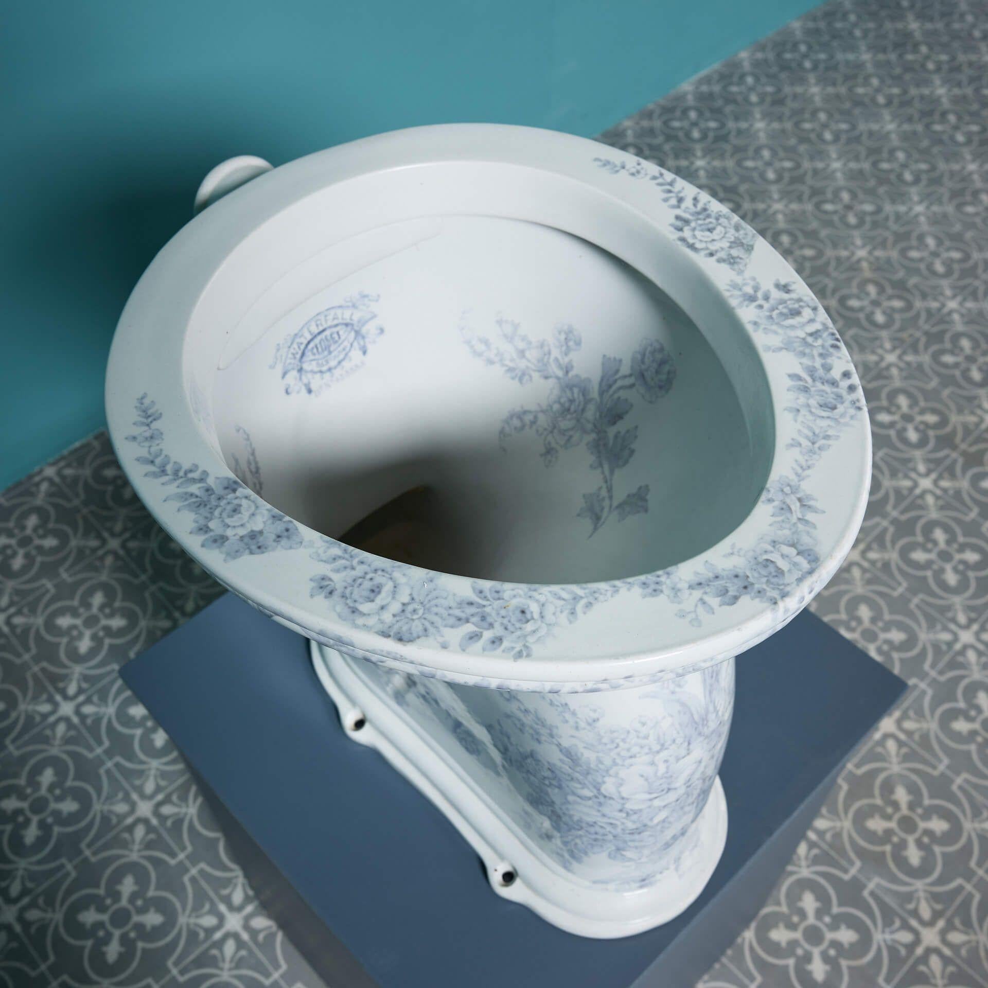 Antique Victorian Patterned Waterfall Toilet with P Trap For Sale 2