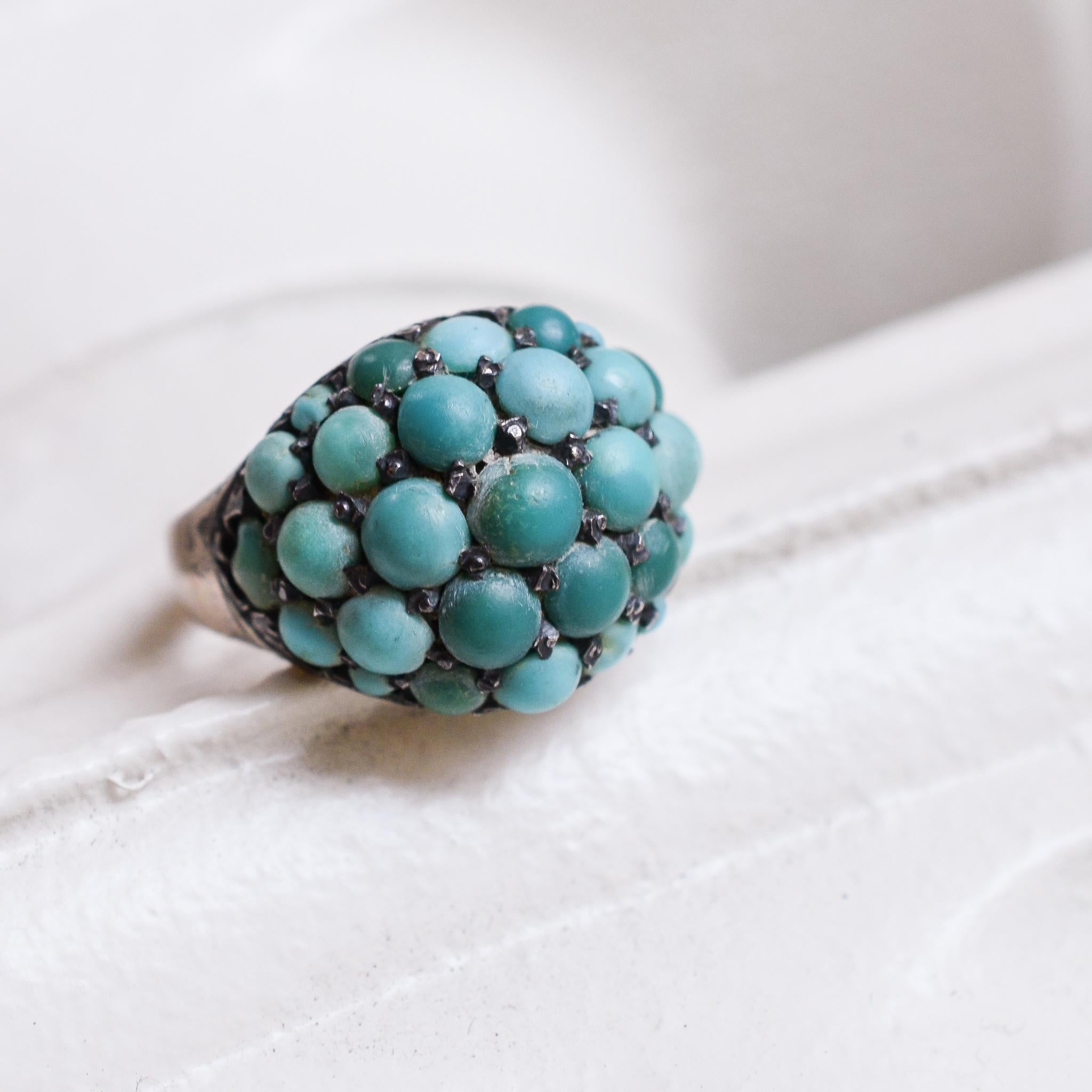 Antique Victorian Pavé Turquoise Bombé Ring 1