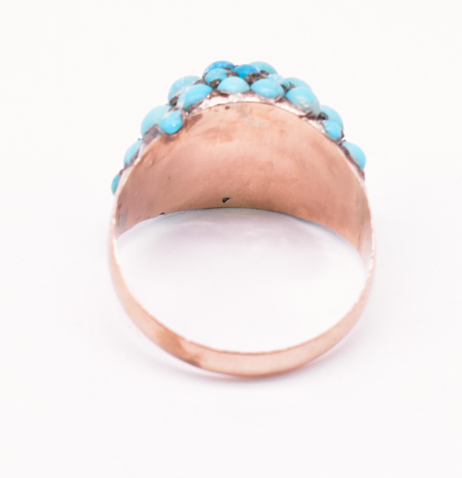 Cabochon Antique Victorian Pavé Turquoise Bombé Ring