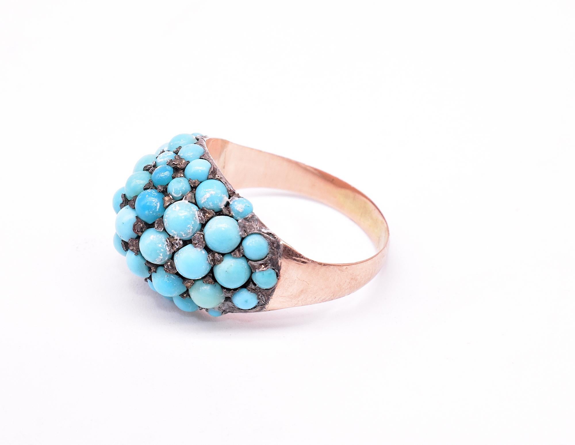 Antique Victorian Pavé Turquoise Bombé Ring In Good Condition In Baltimore, MD
