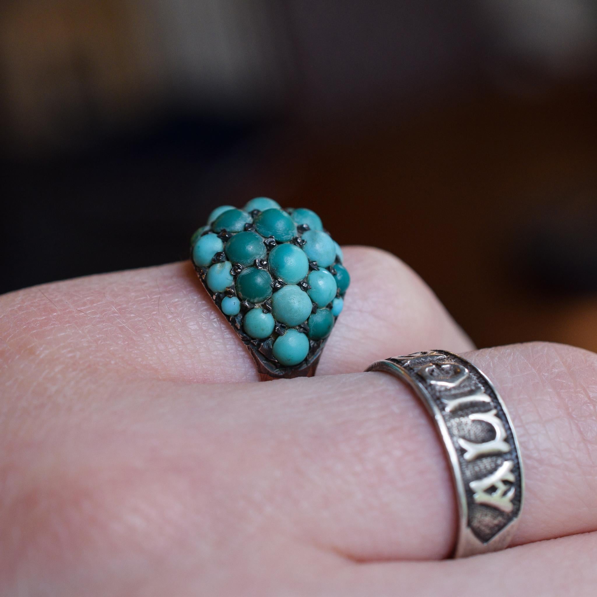 Antique Victorian Pavé Turquoise Bombé Ring 3