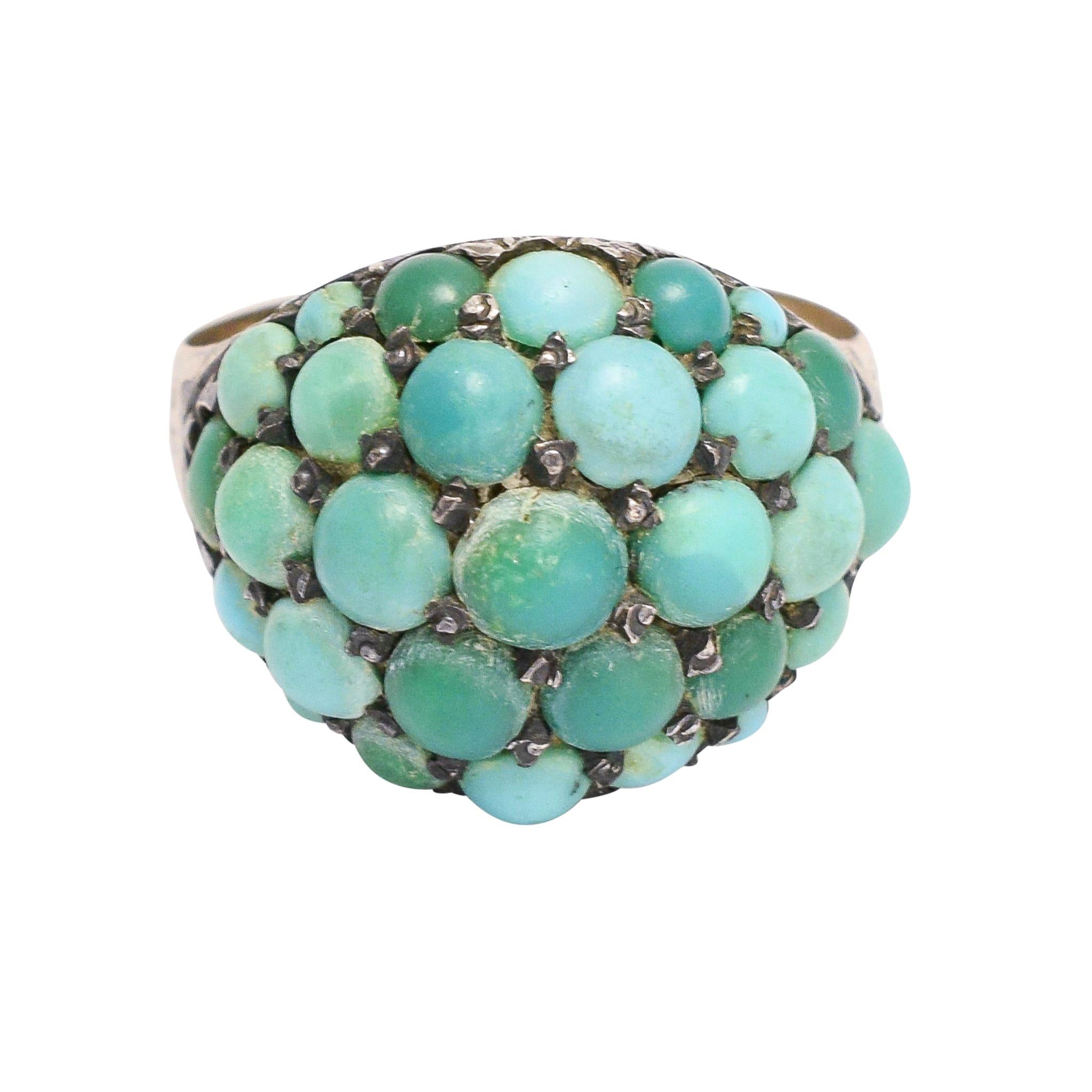 Antique Victorian Pavé Turquoise Bomb�é Ring