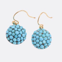 Antique Victorian Pavé Turquoise Dome Earrings