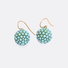 Antique Victorian Pavé Turquoise Orb Earrings