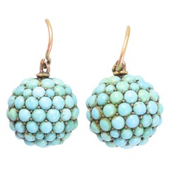 Antique Victorian Pavé Turquoise Orb Earrings