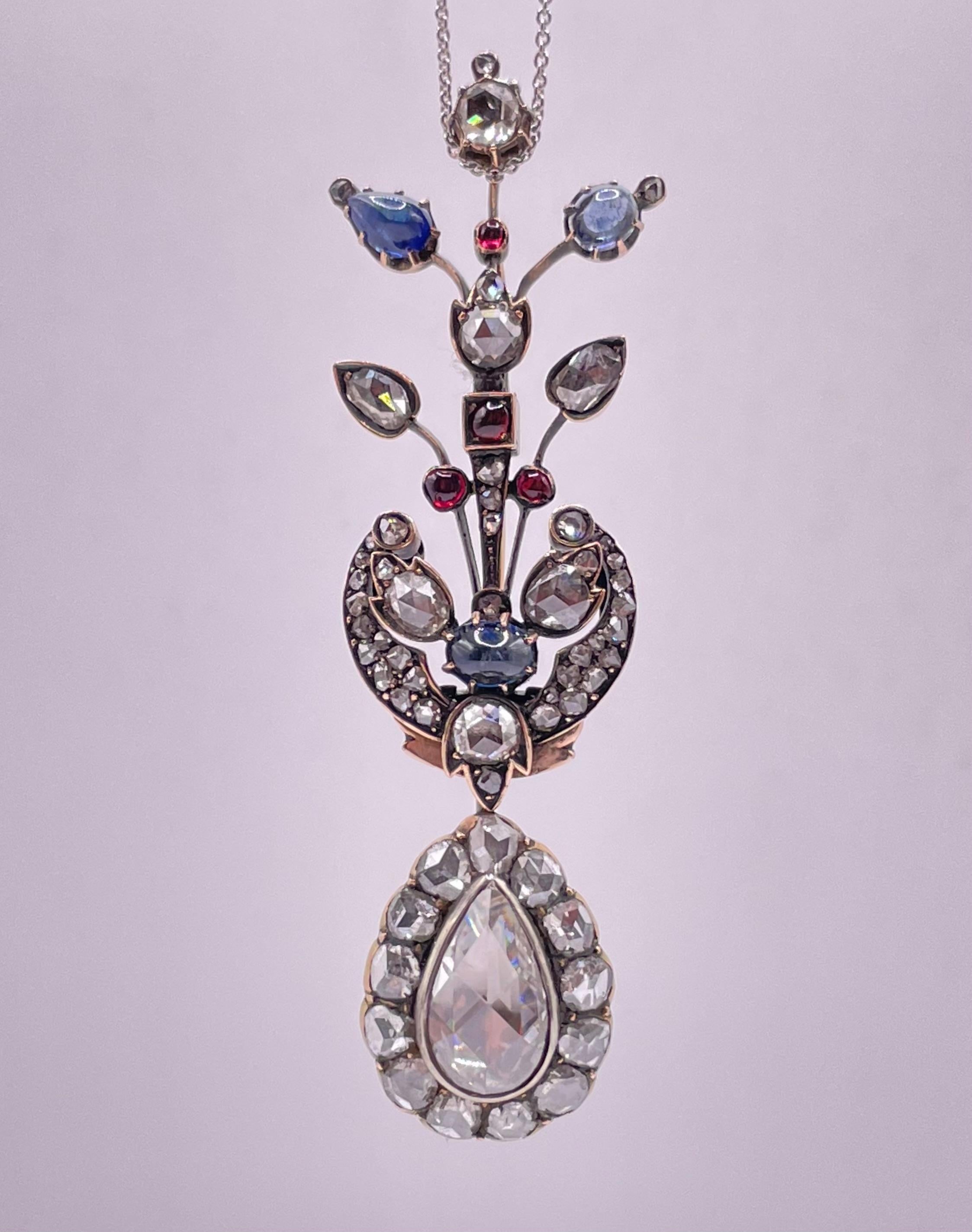 Antique Victorian Pear Rose Cut Diamond Brooch In Excellent Condition For Sale In Firenze, FI
