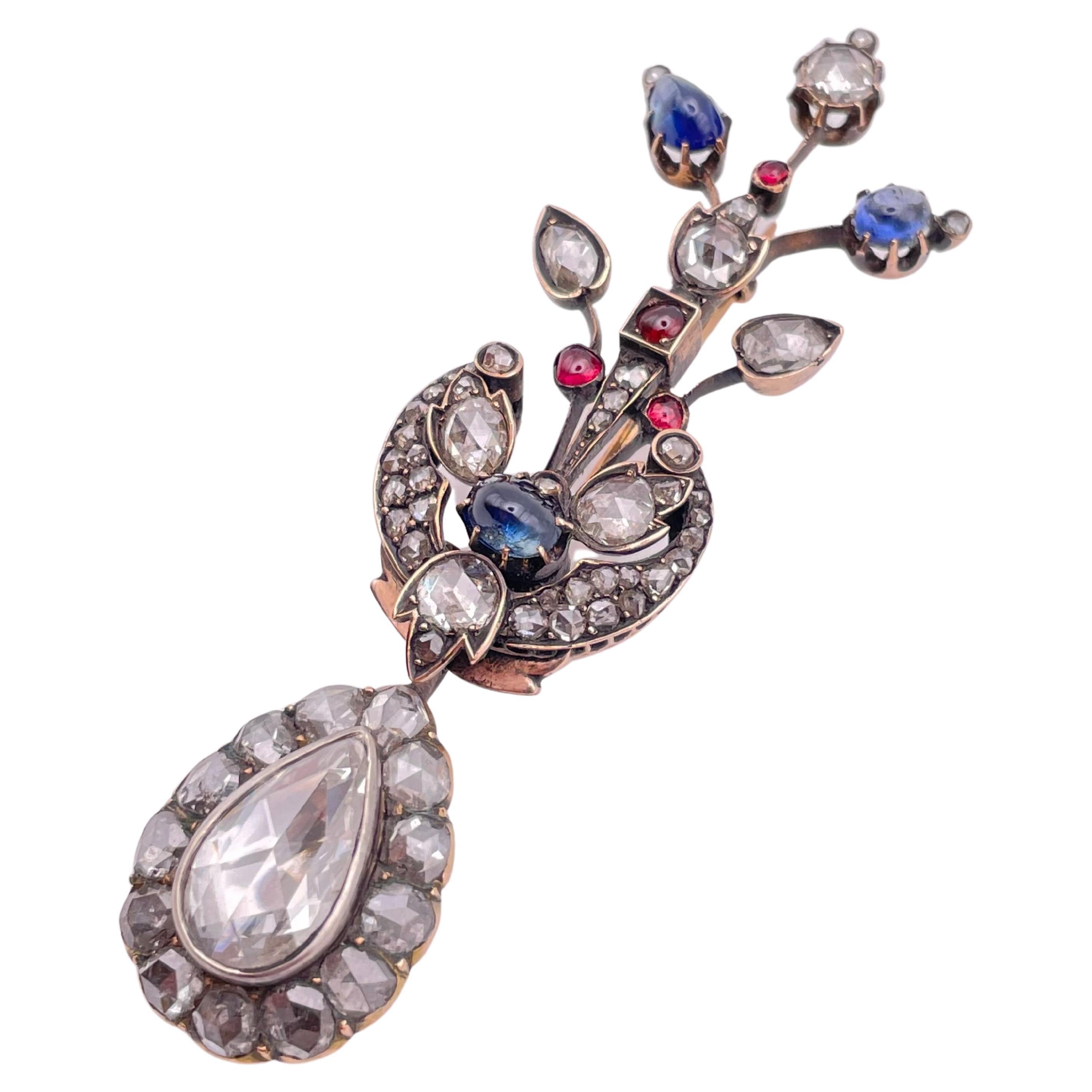 Antique Victorian Pear Rose Cut Diamond Brooch For Sale