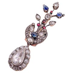 Antique Victorian Pear Rose Cut Diamond Brooch