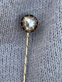 Antique Victorian Pear Rose Cut Diamond Stick Pin 10k Gold