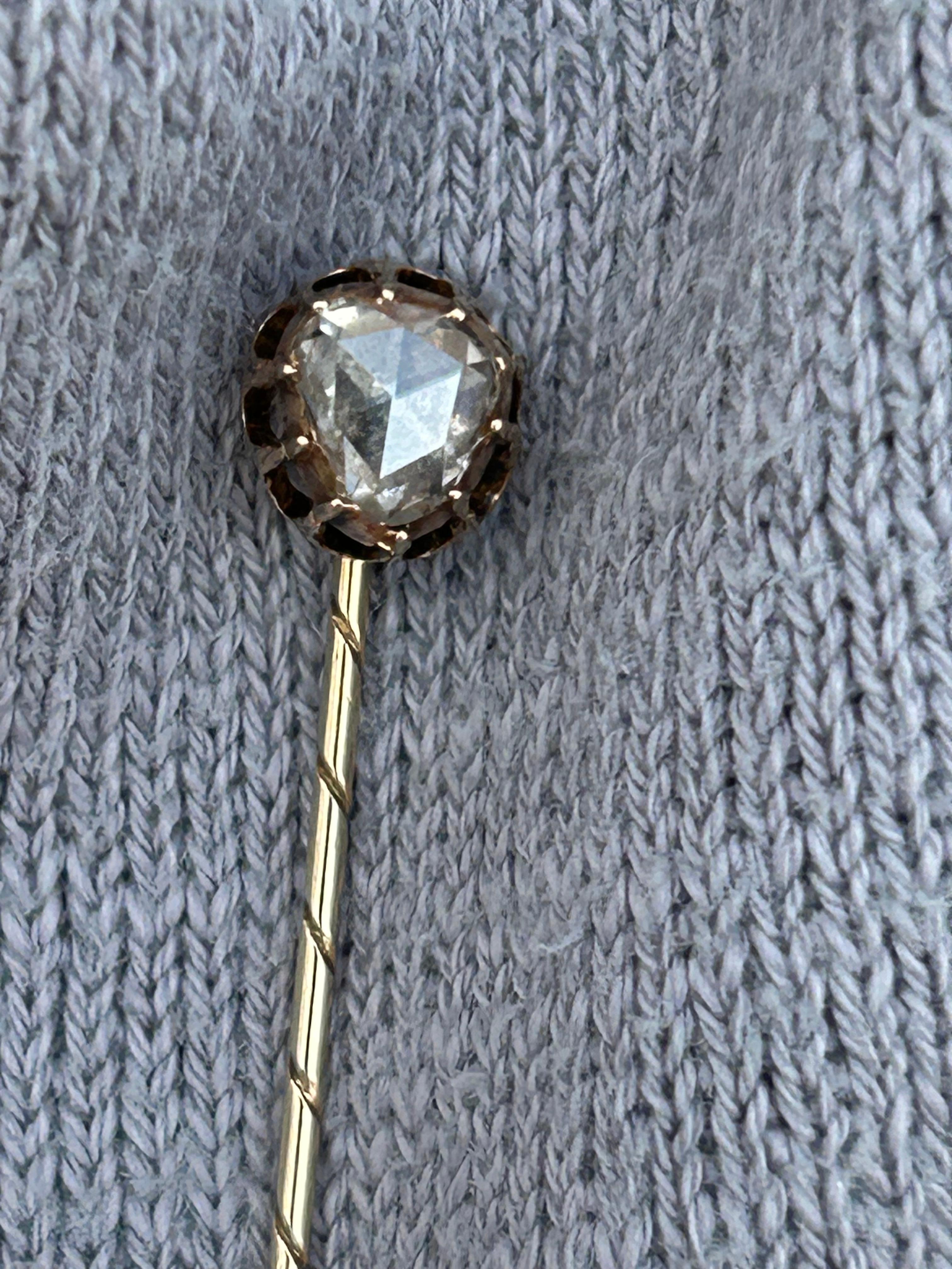 Late Victorian Antique Victorian Pear Rose Cut Diamond Stick Pin 10k Gold For Sale