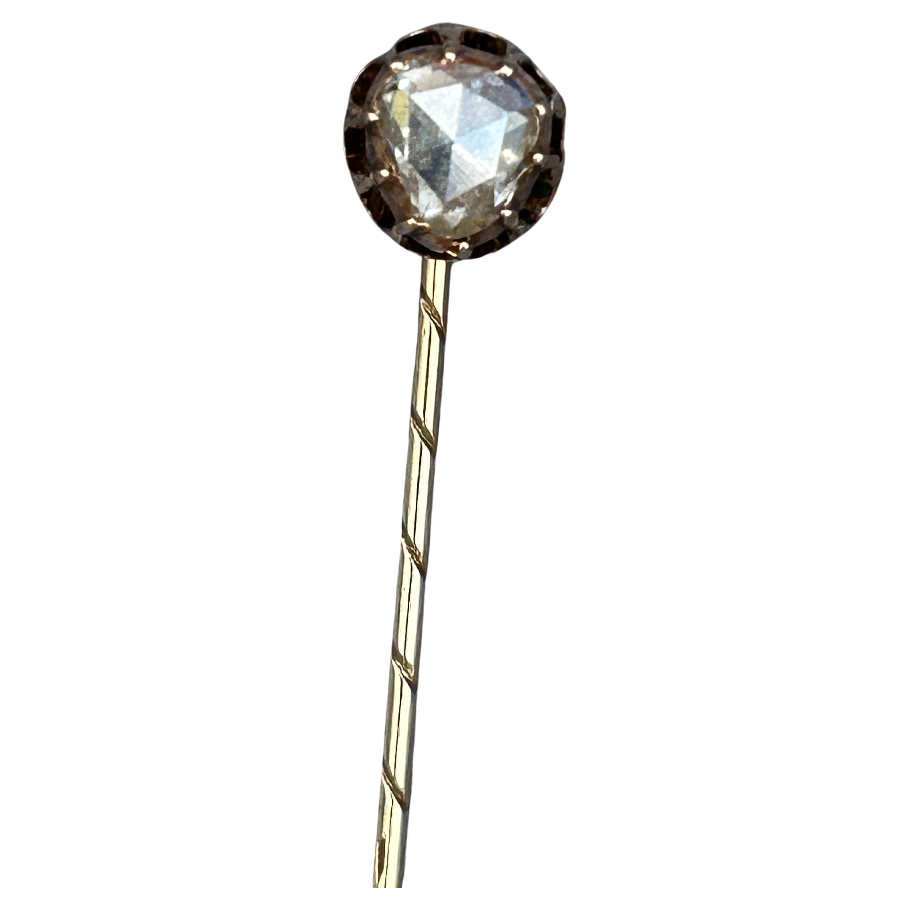 Antique Victorian Pear Rose Cut Diamond Stick Pin 10k Gold For Sale