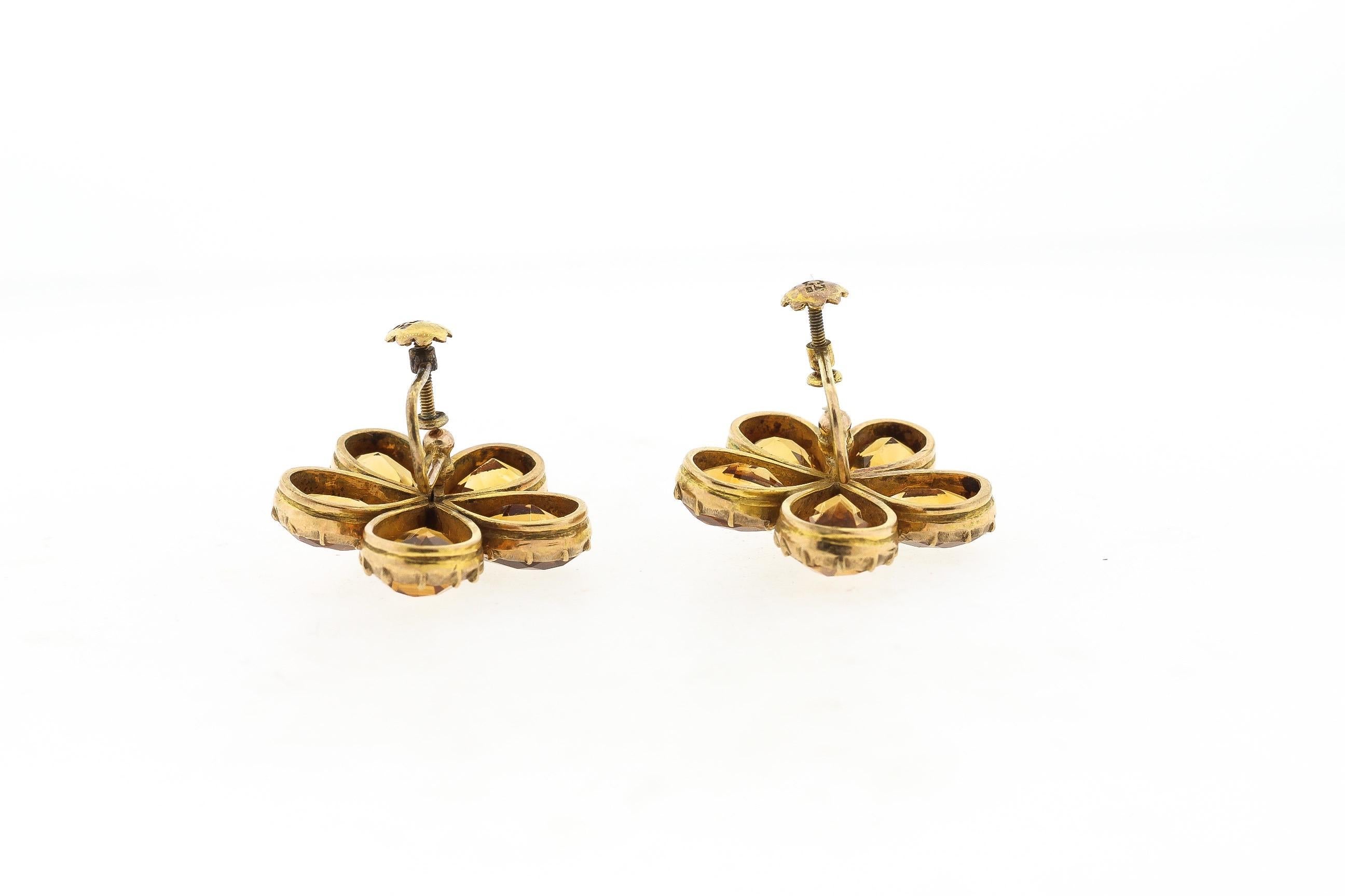 Antike viktorianische birnenförmige Citrin-Ohrringe aus 9 Karat Gold mit Stiefmütterchen (Spätviktorianisch) im Angebot