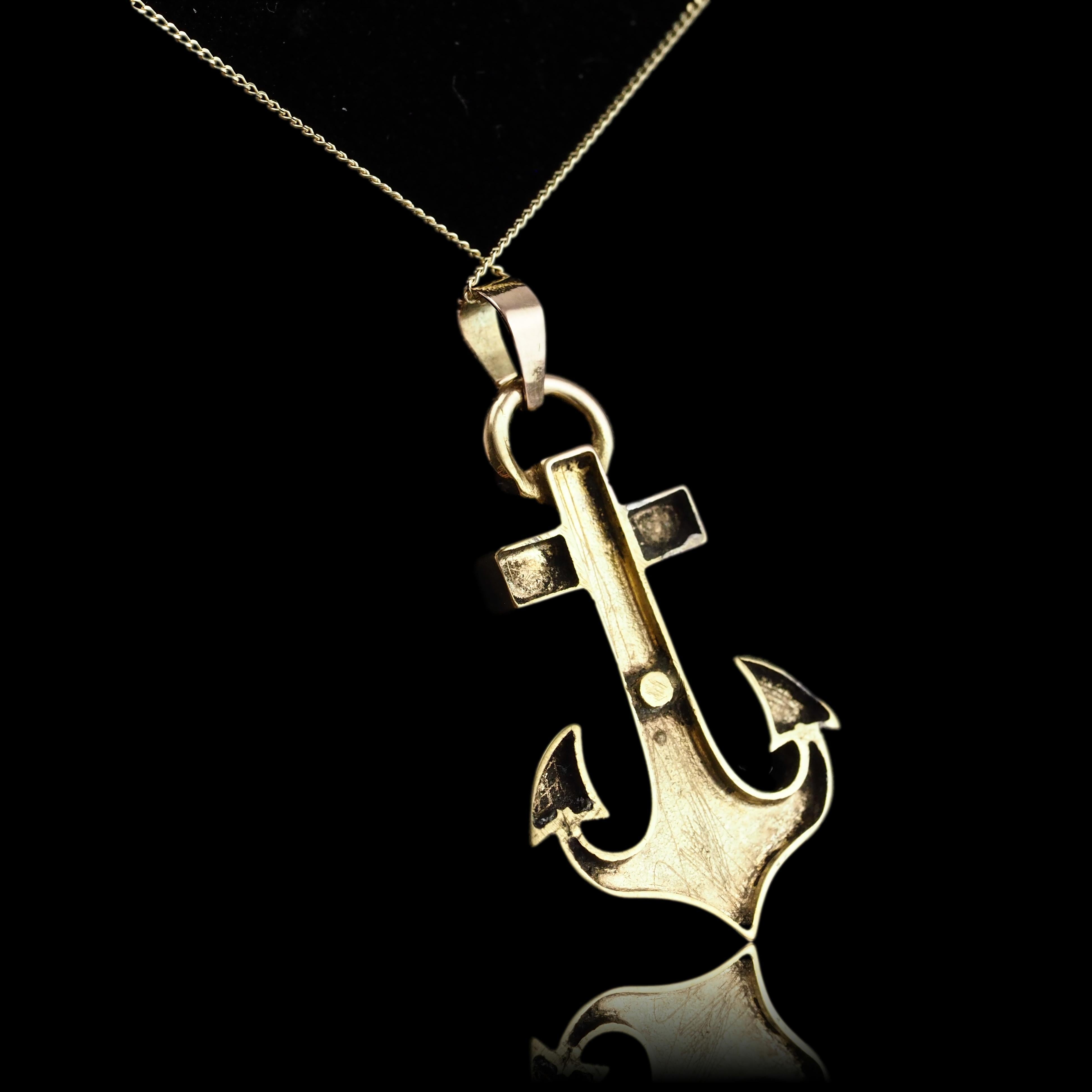 Antique Victorian Pearl Anchor Pendant Necklace 15K Gold - c.1900 For Sale 5