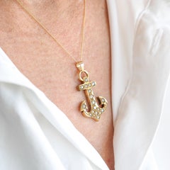 Antique Victorian Pearl Anchor Pendant Necklace 15K Gold - c.1900