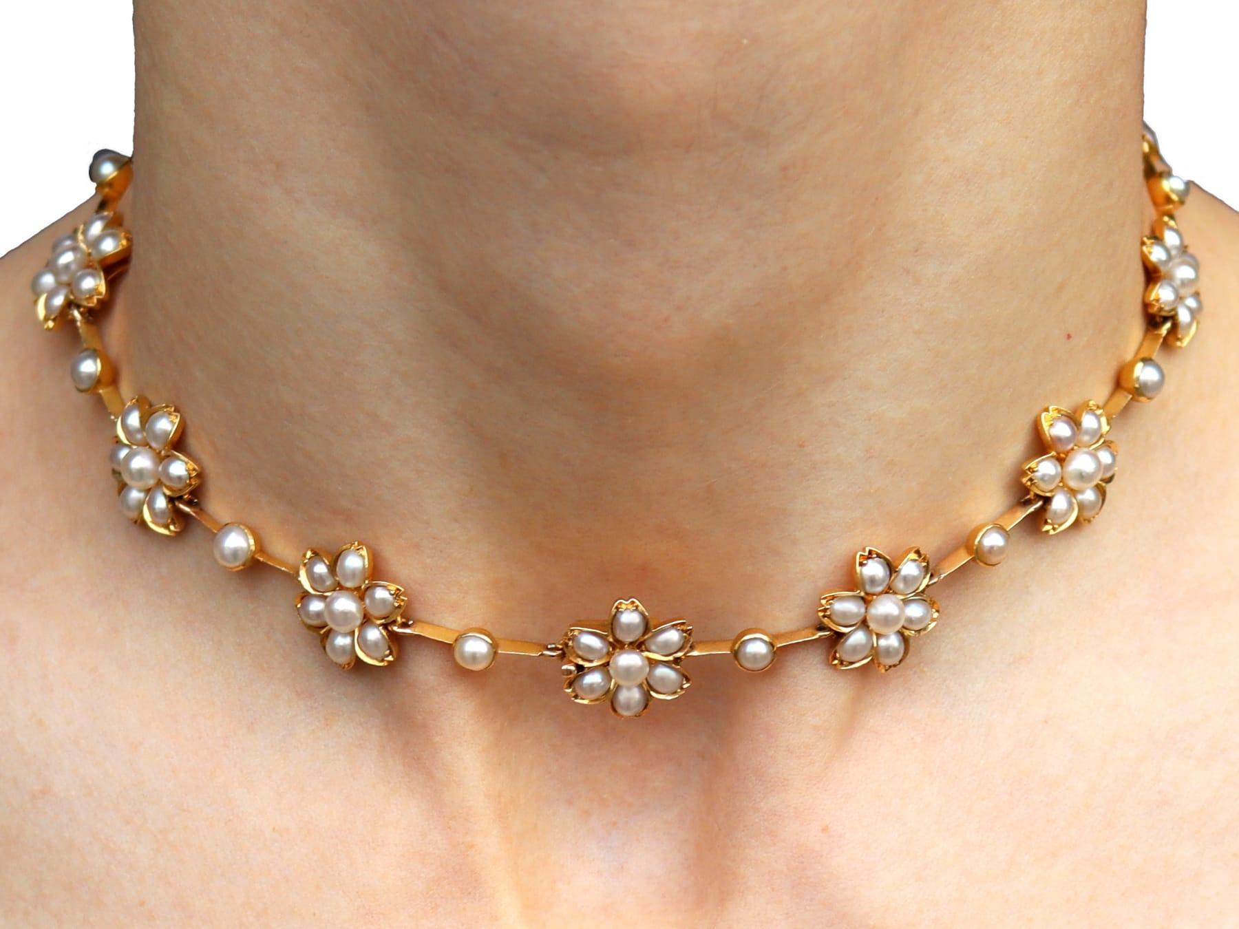 Ensemble collier et bracelet victorien ancien en perles et or jaune 18 carats en vente 15