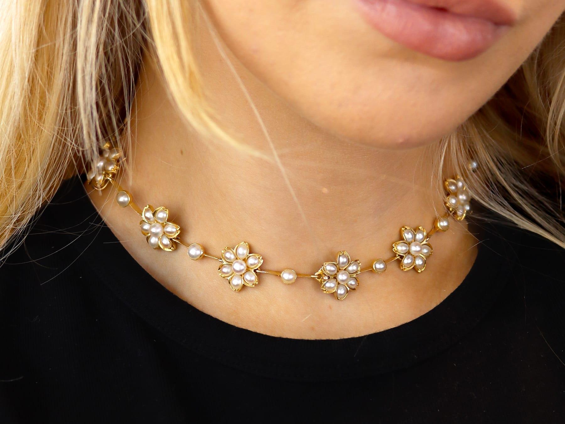 Ensemble collier et bracelet victorien ancien en perles et or jaune 18 carats Unisexe en vente