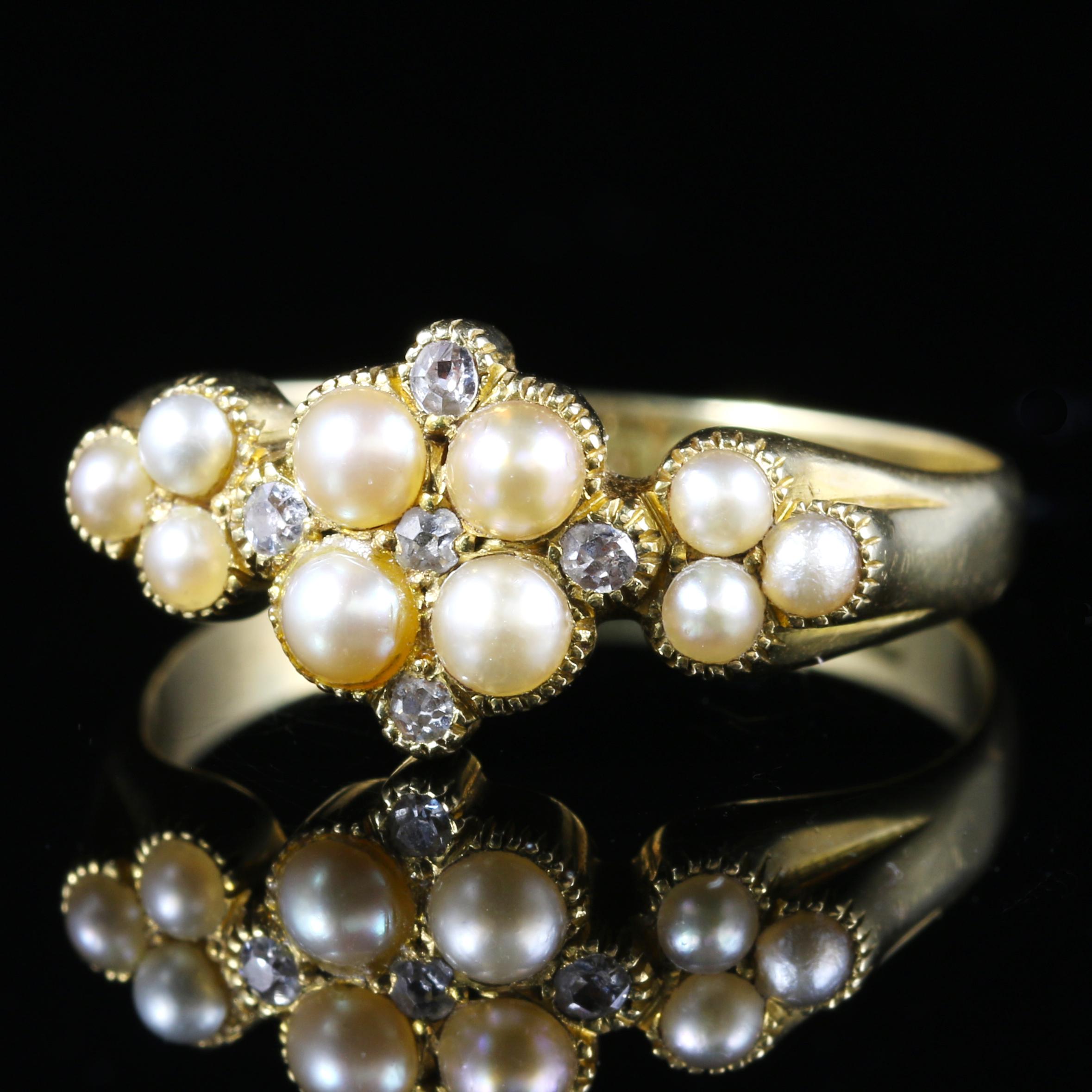 Women's Antique Victorian Pearl and Diamond Ring 18 Carat Yellow Gold, circa 1860