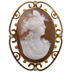 Antique Victorian Pearl Cameo Brooch 9 Karat Gold, circa 1900
