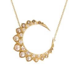 Antique Victorian Pearl Diamond Crescent Necklace