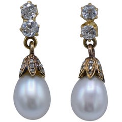 Antique Victorian Pearl Diamond Dangle Earrings