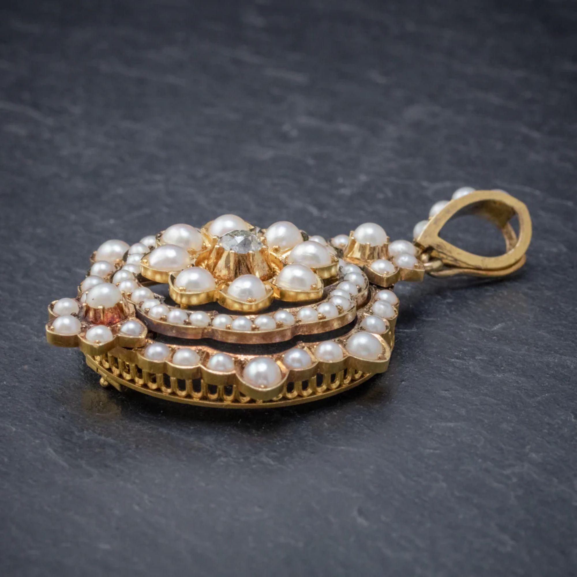 Bead Antique Victorian Pearl Diamond Flower Pendant 18 Carat Gold, circa 1900 For Sale