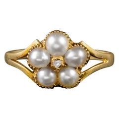 Antique Victorian Pearl Diamond Ring 18 Carat Gold Locket Back, circa 1880