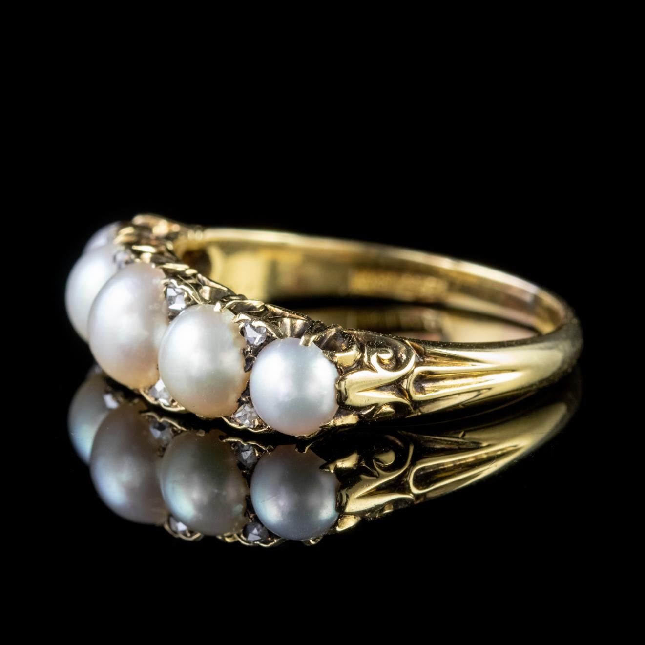 Antique Victorian Pearl Diamond Ring 18ct Gold Circa 1870 In Good Condition For Sale In Lancaster, Lancashire