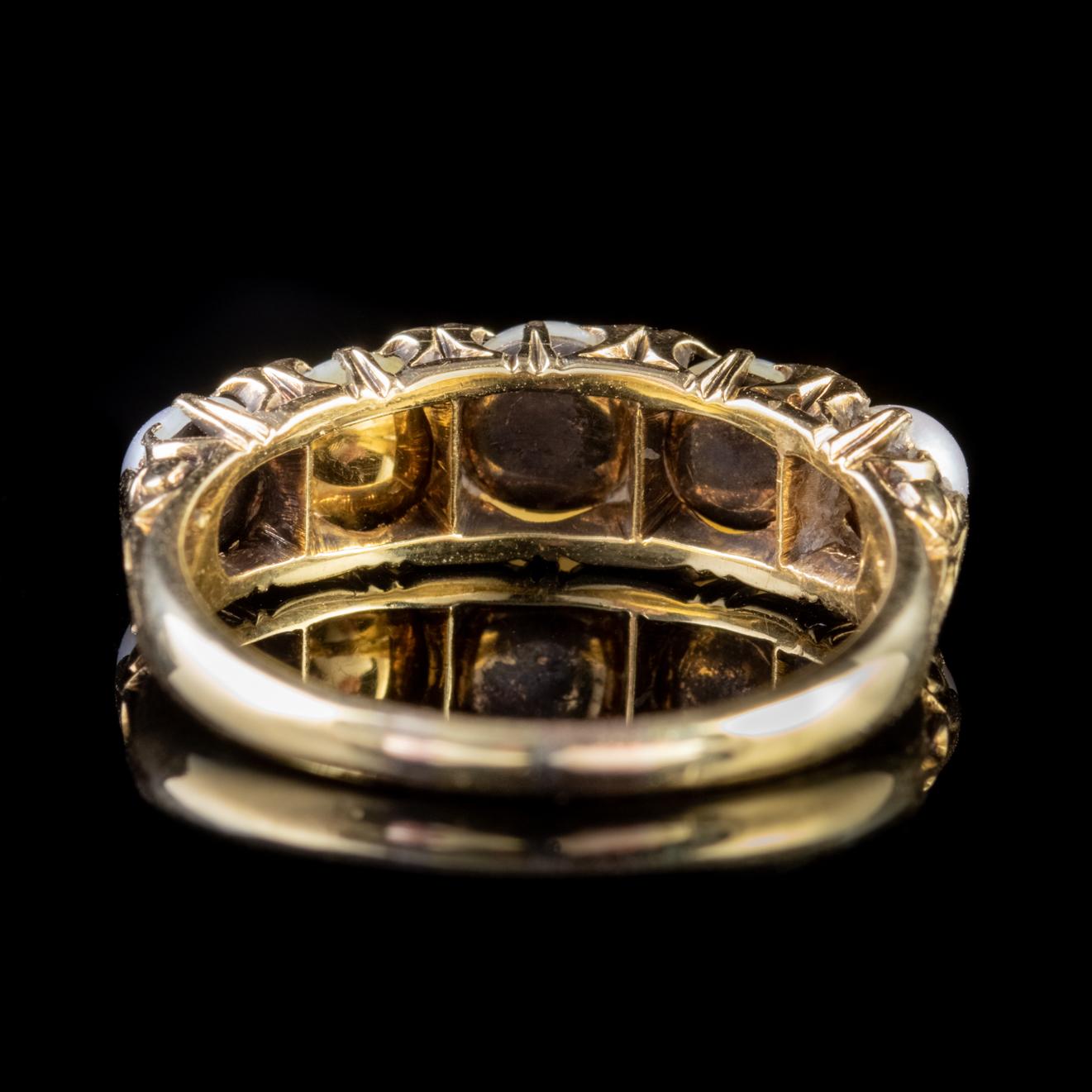 Women's Antique Victorian Pearl Diamond Ring 18ct Gold Circa 1870 For Sale