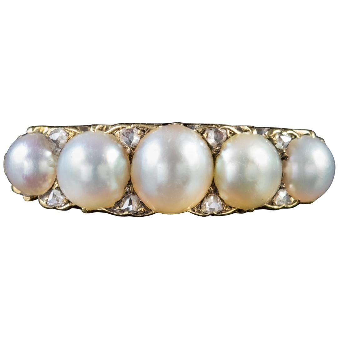 Antique Victorian Pearl Diamond Ring 18ct Gold Circa 1870 For Sale