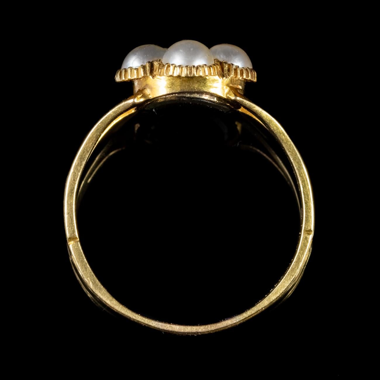 Women's Antique Victorian Pearl Diamond Ring 18 Carat Gold Locket Back, circa 1880 For Sale