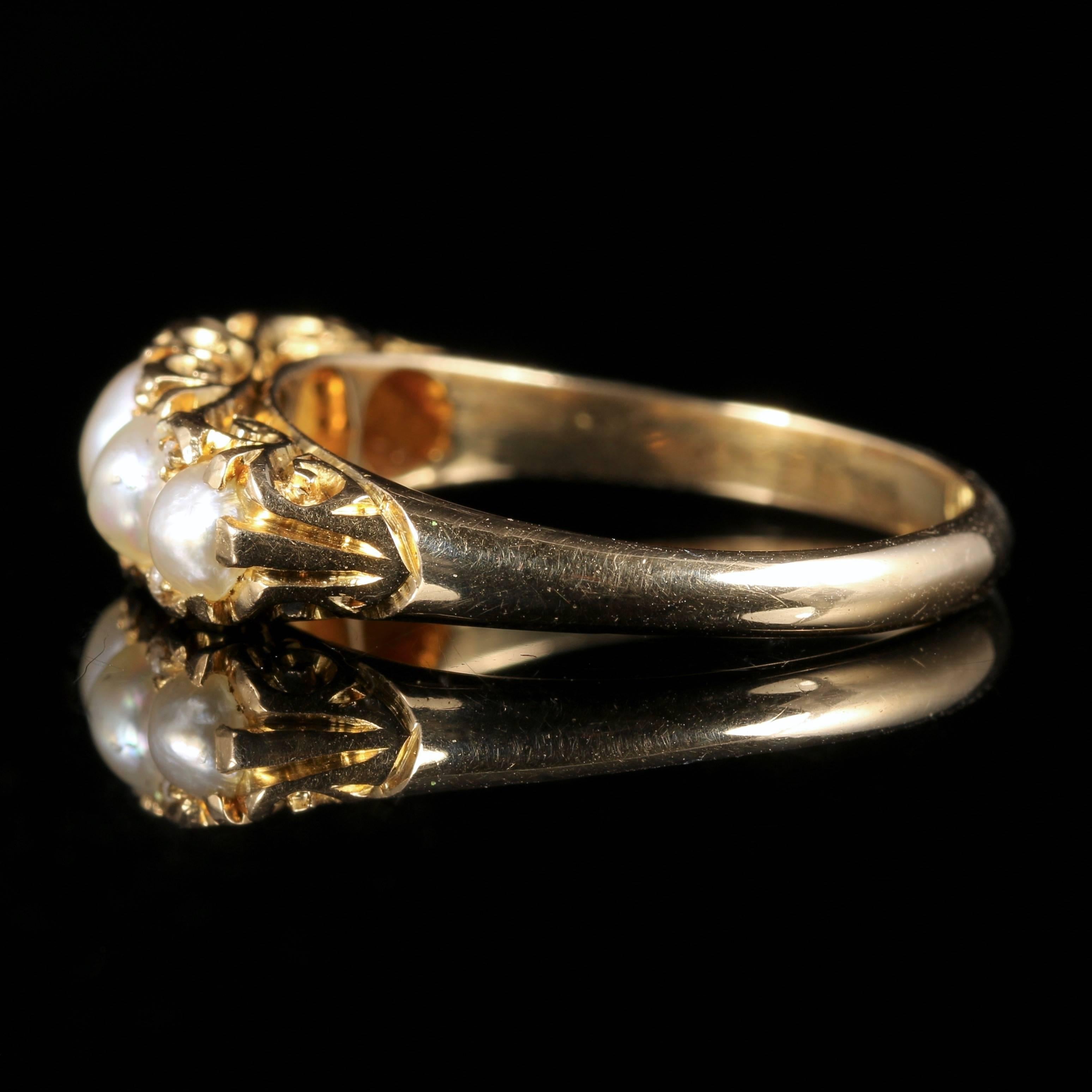 Antique Victorian Pearl Diamond Ring 18 Carat Gold, circa 1870 In Excellent Condition In Lancaster, Lancashire
