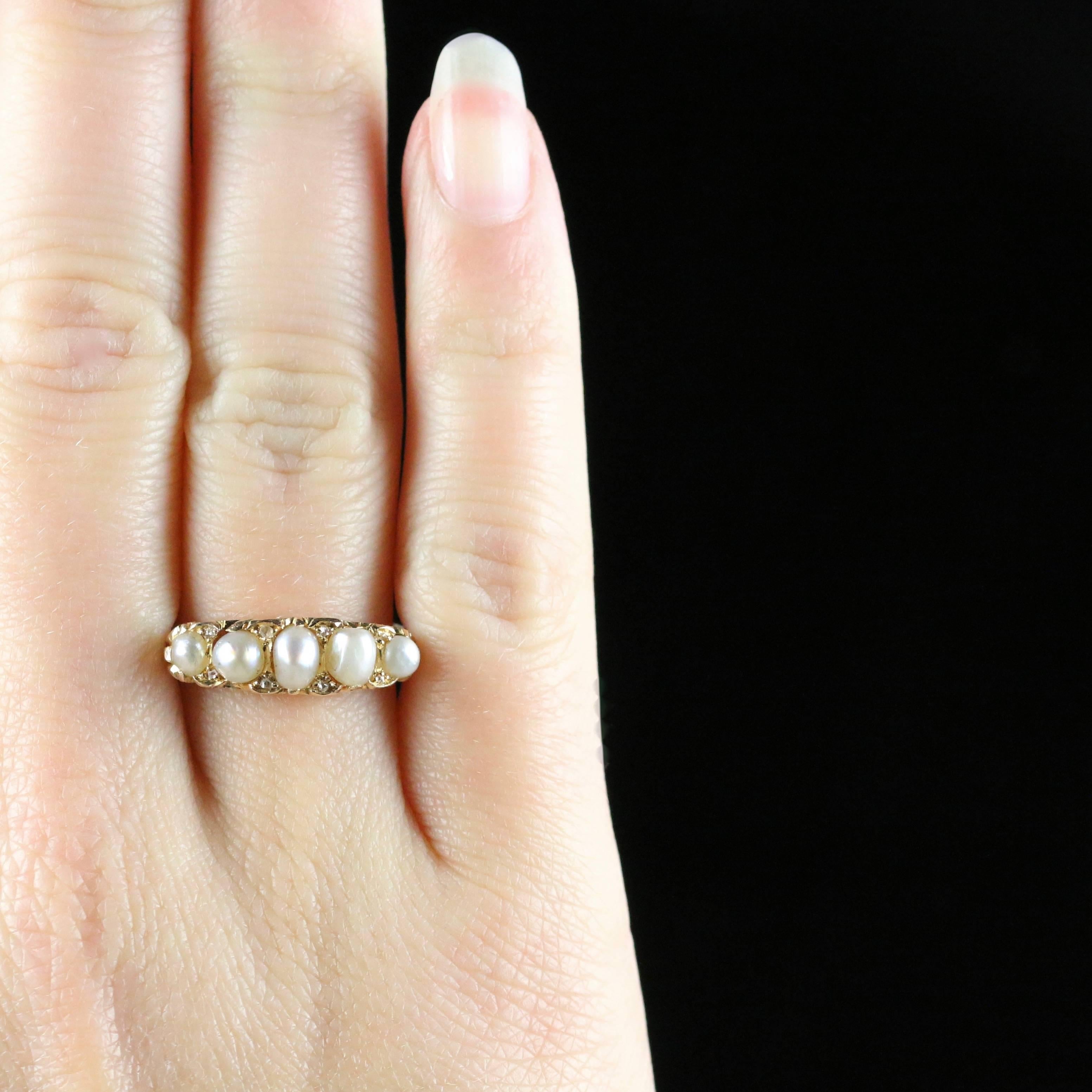 Antique Victorian Pearl Diamond Ring 18 Carat Gold, circa 1870 2