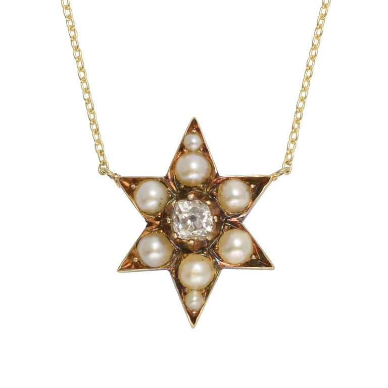 French Vintage Exquisite Star-shaped Silver Pearl Pendant Necklace