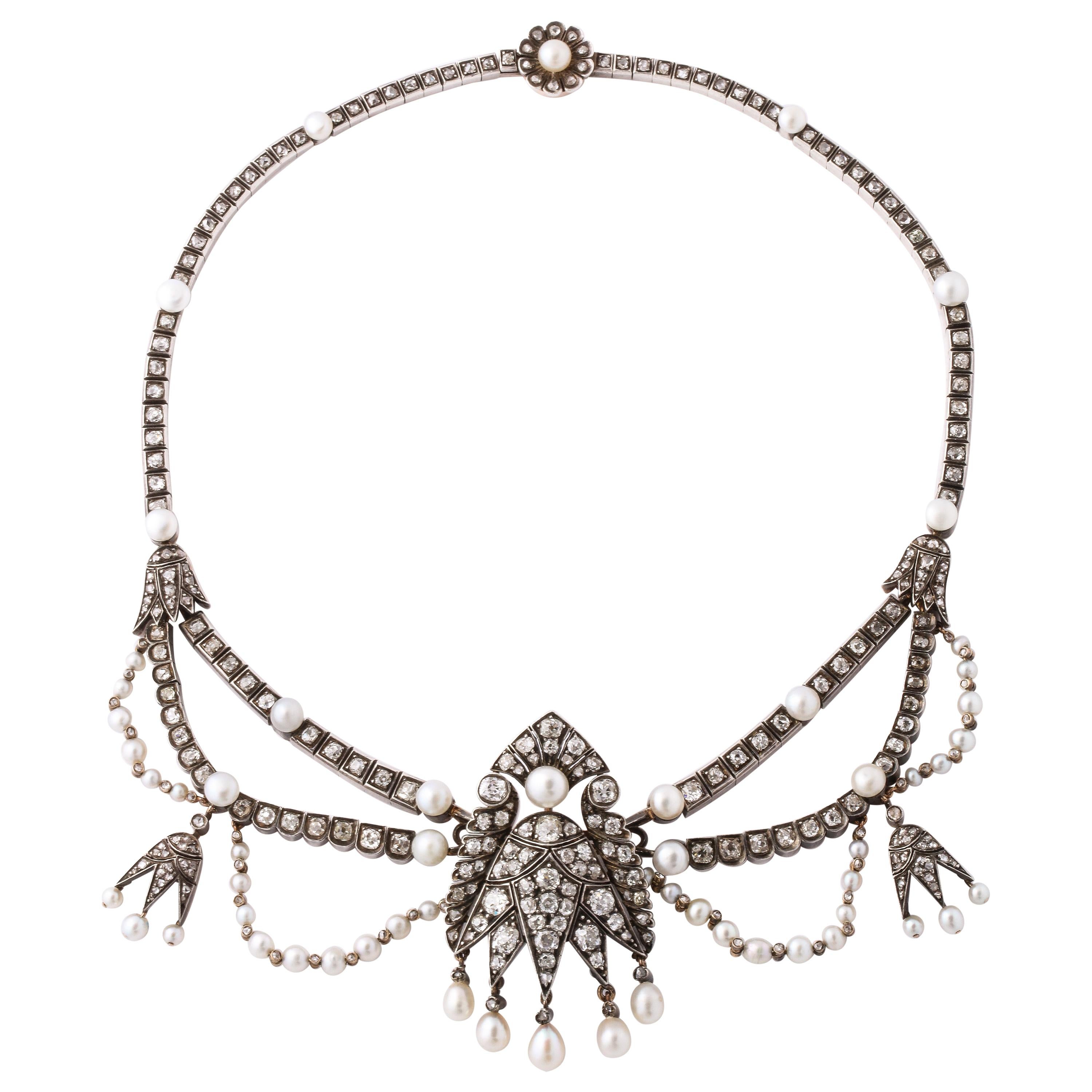 Antique Pearl Diamond Platinum Choker Necklace at 1stdibs