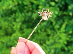Antique Victorian Pearl Diamond Yellow Gold Insect Pin Brooch