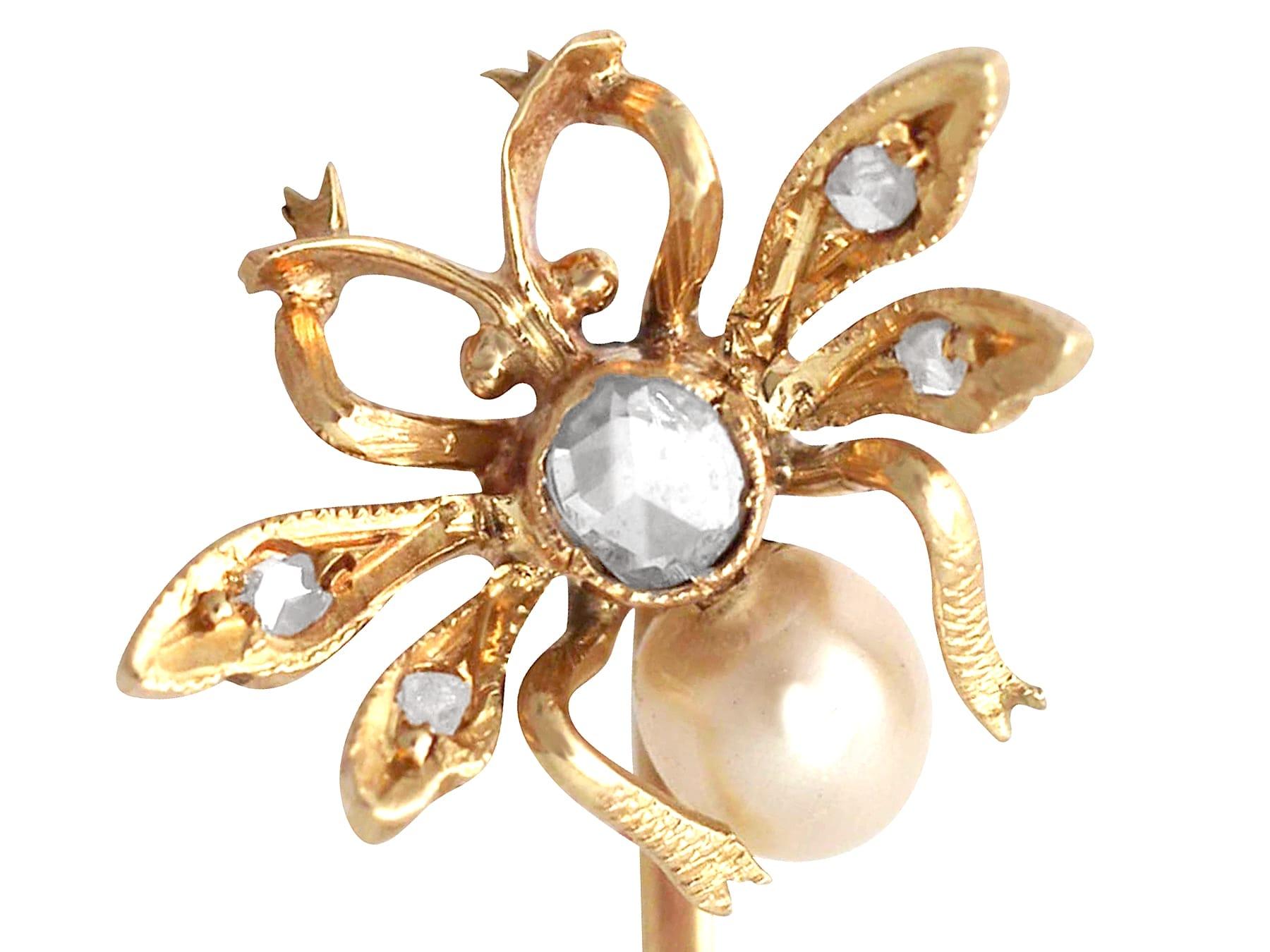 Cabochon Antique Victorian Pearl Diamond Yellow Gold Insect Pin Brooch For Sale